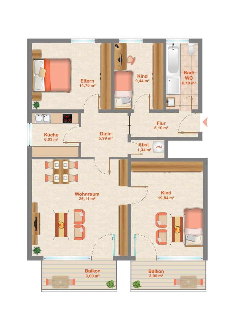Immobilienangebot - Ismaning - Alle - Ismaning - gemütliche 4-Zimmer-Wohnung mit 2 Balkonen und großem Tiefgaragenstellplatz
