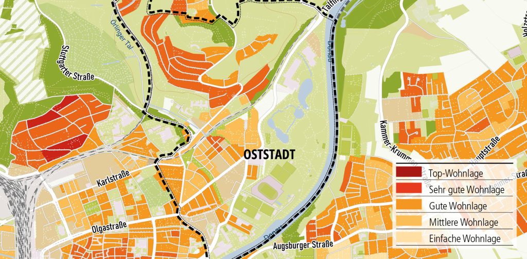 Wohnlagenkarte-2025_Oststadt-Tentschert Immobilien Ulm
