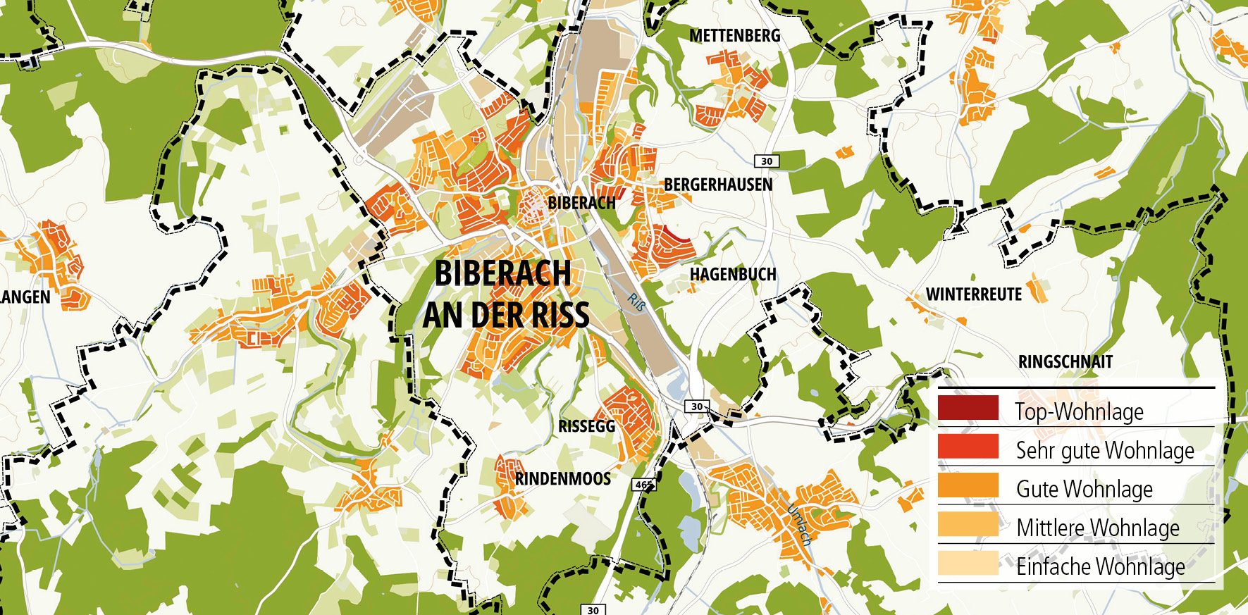 Wohnlagenkarte-2025_Biberach_Tentschert Immobilien Ulm
