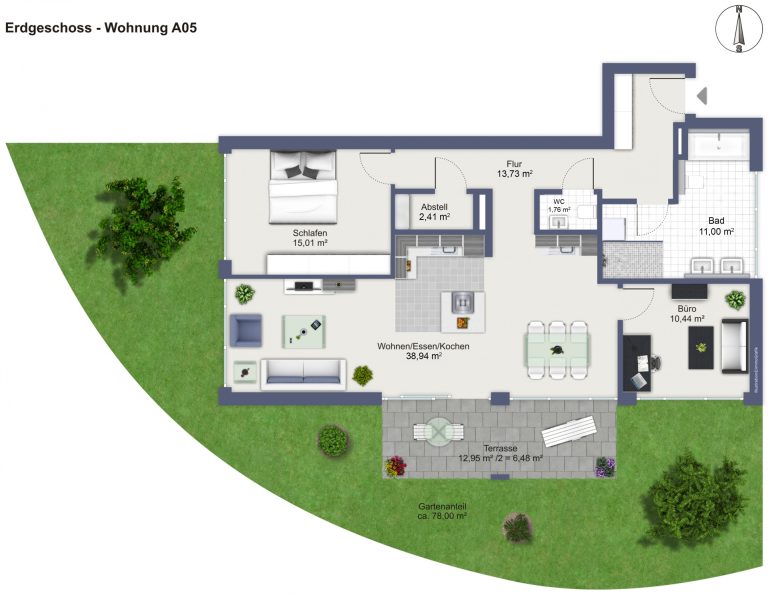 Hirn Immobilien GmbH - Immobilienangebot - Langenau - Wohnungen - 3,5-ZIMMER ETW MIT GARTENANTEIL - "WOHNEN IM PARK" IN LANGENAU - A05