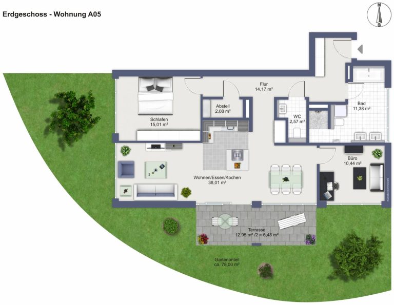 Hirn Immobilien GmbH - Immobilienangebot - Langenau - Wohnungen - 3,5-ZIMMER ETW MIT GARTENANTEIL - "WOHNEN IM PARK" IN LANGENAU - A05