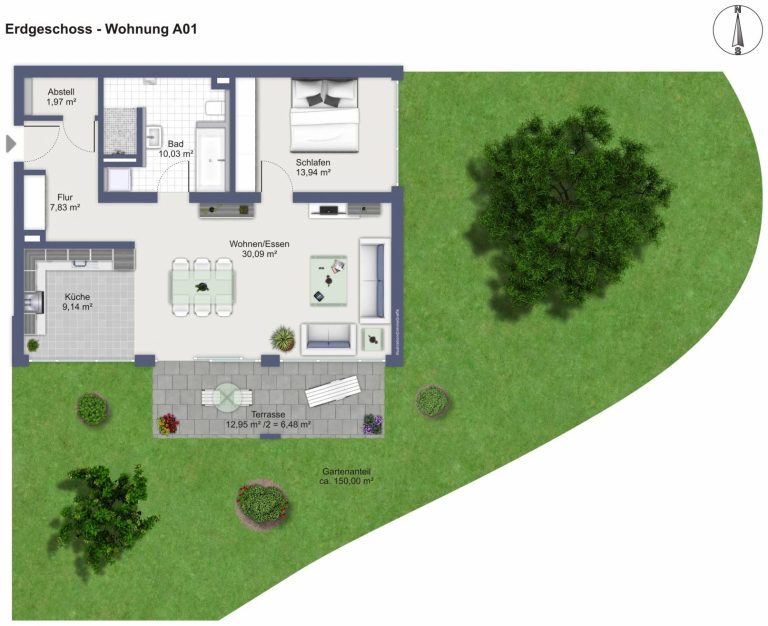 Hirn Immobilien GmbH - Immobilienangebot - Langenau - Wohnungen - 3,5-ZIMMER ETW MIT GARTENANTEIL - "WOHNEN IM PARK" IN LANGENAU - A05