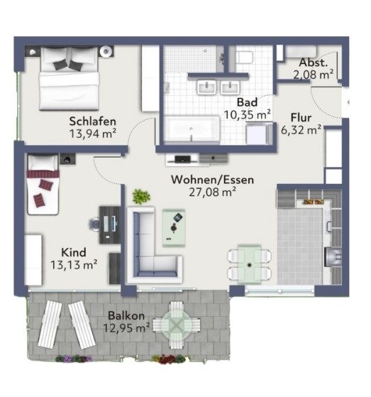 Hirn Immobilien GmbH - Immobilienangebot - Langenau - Wohnungen - 3-ZIMMER ETW IM 1. OG MIT BALKON - "WOHNEN IM PARK" IN LANGENAU - D06