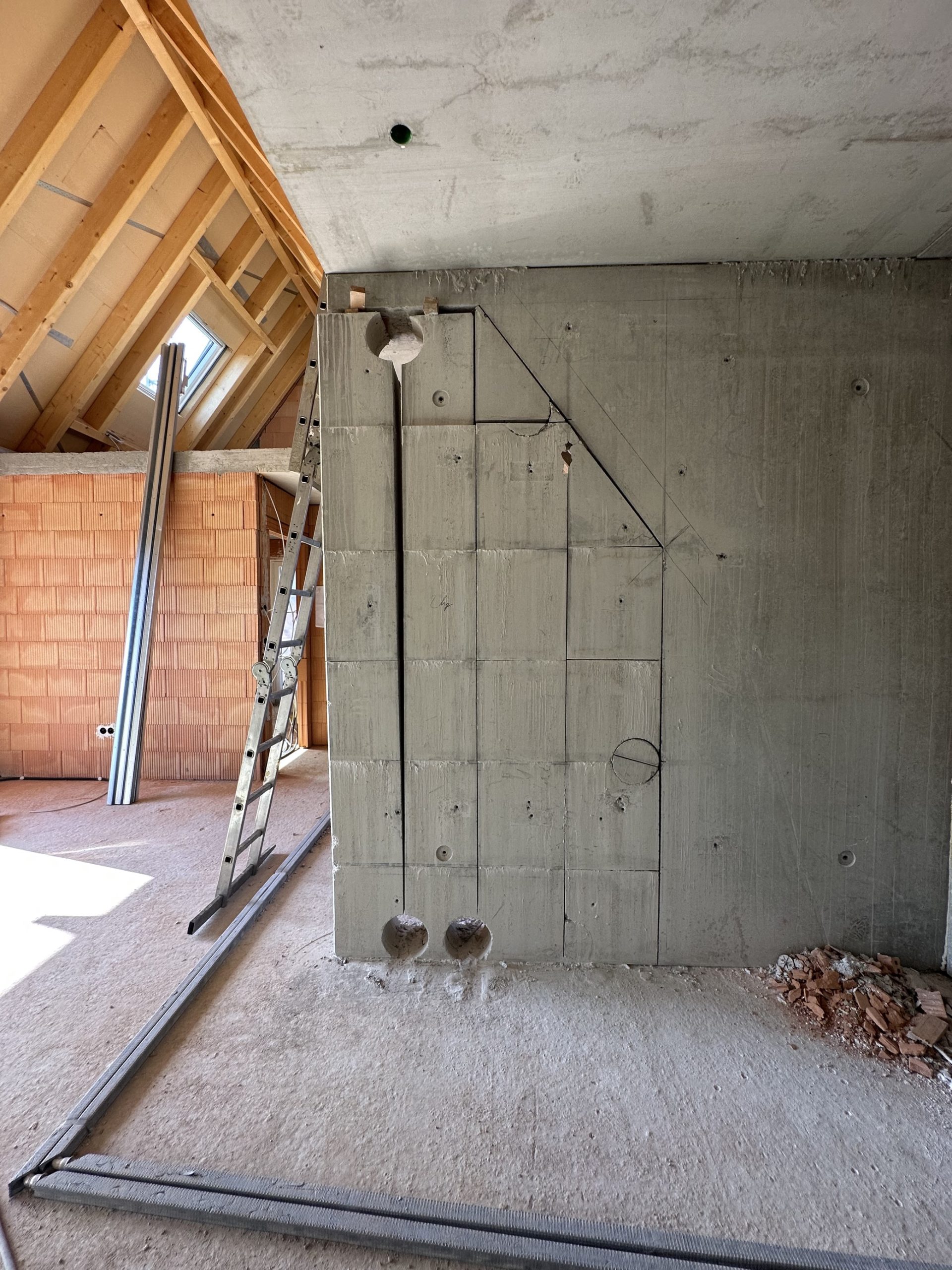 Innenaufnahme des Neubauprojekts Alte Schreinerei während dem Bau
