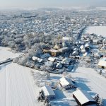 Luftansicht auf das Neubauprojekt Alte Schreinerei im Winter