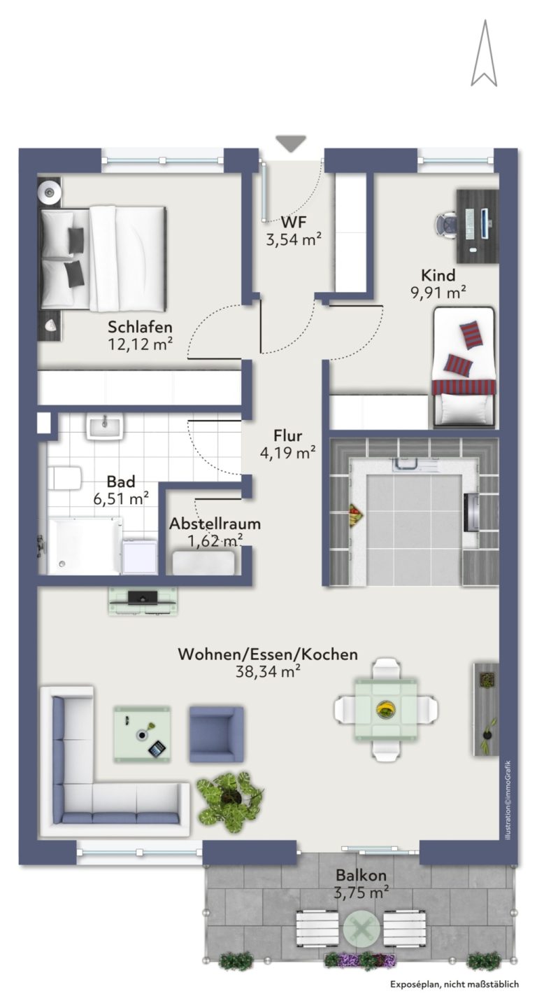 Hirn Immobilien GmbH - Immobilienangebot - Blaustein - Wohnungen - KFW 40 NH | 3-ZIMMER ETW  IM 1. OG MIT BALKON | GREENSIDE BLAUSTEIN