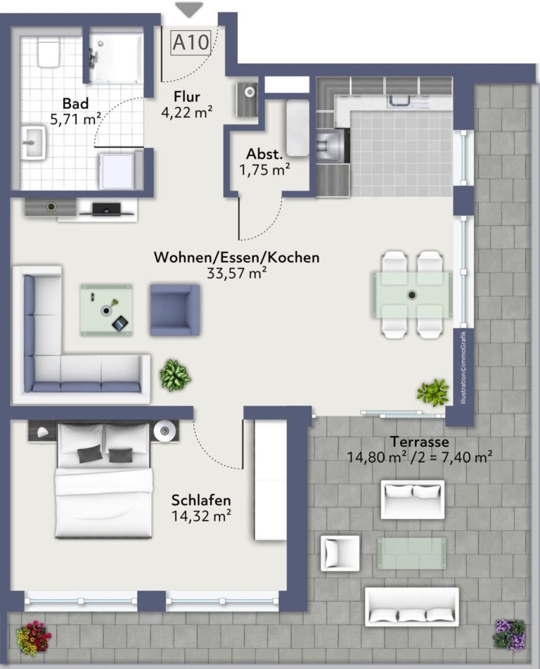 Hirn Immobilien GmbH - Immobilienangebot - Langenau - Wohnungen - Einziehen und wohlfühlen, moderne 2-Zimmer-Wohnung im 2. OG mit großer Süd-Ost-Terrasse in Langenau