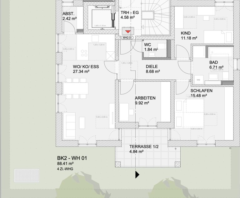 Immobilienangebot - Regensburg - Alle - BK2-10 | Neubau. Offene 3-Zimmer-Wohnung mit Terrasse und privatem Gartenanteil.