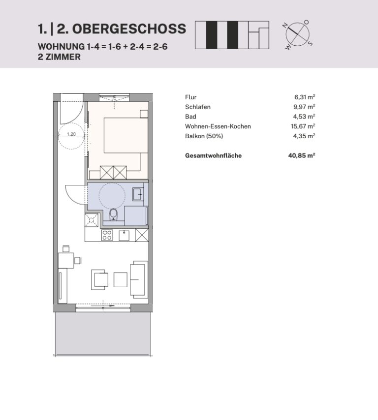 Immobilienangebot - Regensburg - Alle - WE2-4 | Regensburg-West. Helle 2-Zimmer-Neubauwohnung in KfW-40-QNG-PLUS Bauweise.
